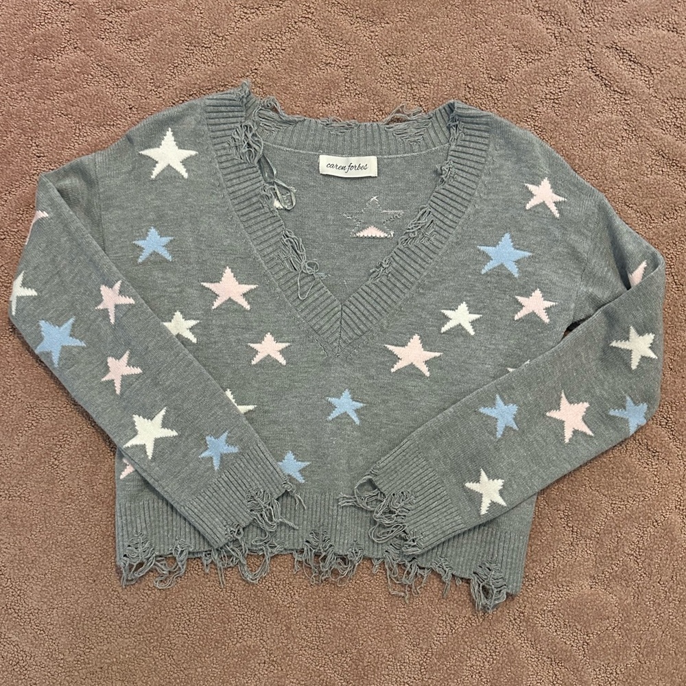 Designer Caren Forbes Distressed Star Sweater